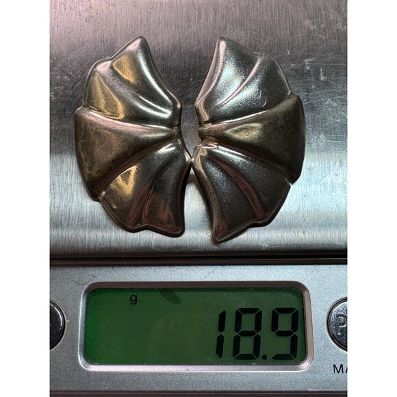 Vintage Estate Sterling Silver 830 Clip-On Fan Earrings, 18.9g, 1.5" Wide - Picture 8 of 8